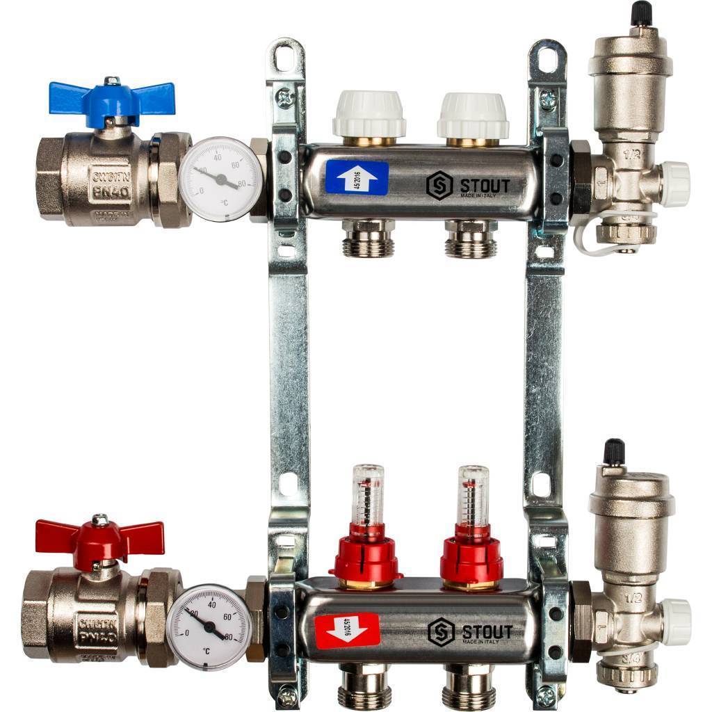 Купить SMS 0907 000002 STOUT  Коллектор из нержавеющей стали в сборе с расходомерами 2 вых. STOUT по лучшей цене с доставкой - интернет-магазин Прогрессивные решения