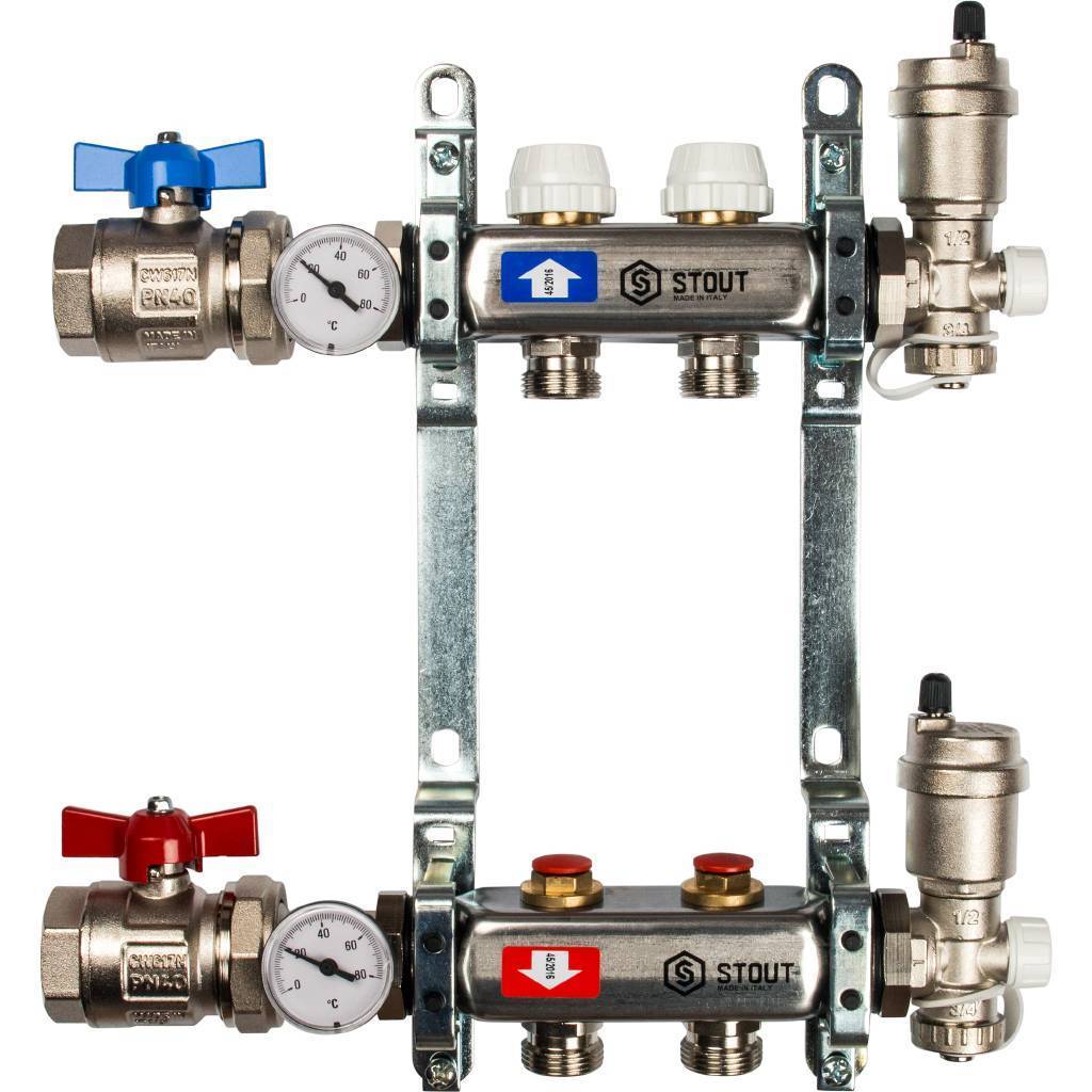 Купить SMS 0912 000002 STOUT  Коллектор из нержавеющей стали в сборе без расходомеров 2 вых. STOUT по лучшей цене с доставкой - интернет-магазин Прогрессивные решения