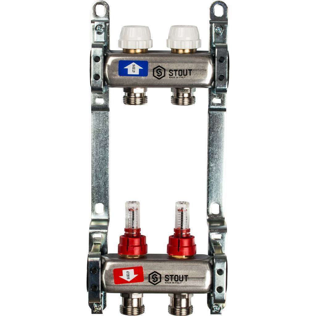 Купить SMS 0917 000002 STOUT  Коллектор из нержавеющей стали с расходомерами 2 вых. STOUT по лучшей цене с доставкой - интернет-магазин Прогрессивные решения