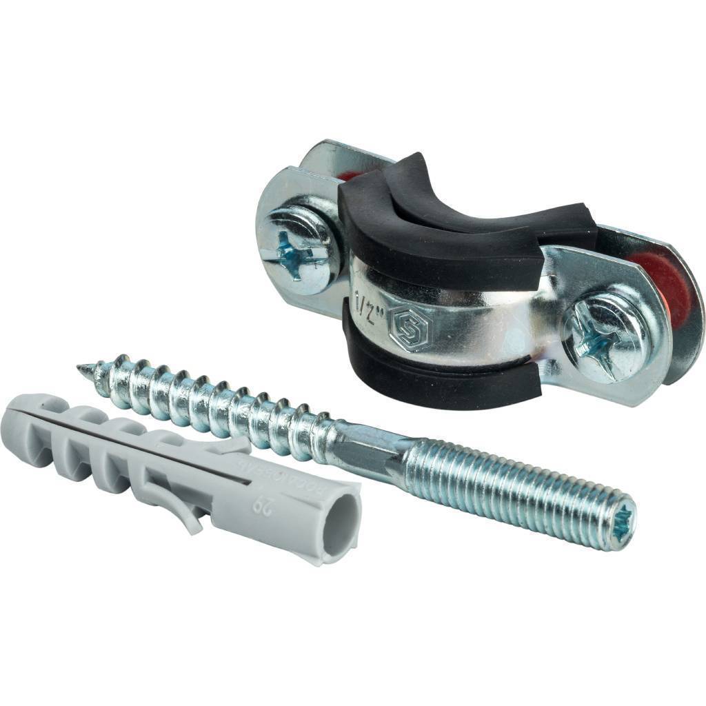 Купить SAC-0020-100012 STOUT SAC-0020-Комплекты Хомут для труб, комплект: хомут+шпилька шуруп +дюбель пластиковый 1/2"(20-24) STOUT по лучшей цене с доставкой - интернет-магазин Прогрессивные решения