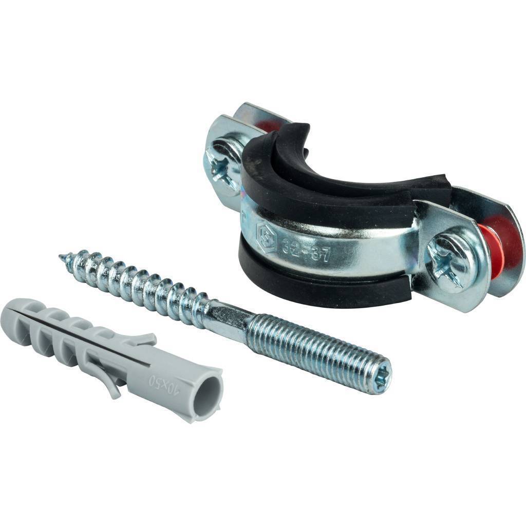 Купить SAC-0020-100001 STOUT SAC-0020-Комплекты Хомут для труб, комплект: хомут+шпилька шуруп +дюбель пластиковый 1"(32-37) STOUT по лучшей цене с доставкой - интернет-магазин Прогрессивные решения