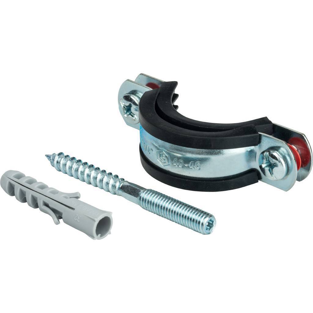 Купить SAC-0020-100114 STOUT SAC-0020-Комплекты Хомут для труб, комплект: хомут+шпилька шуруп +дюбель пластиковый 1 1/4"(40-45) STOUT по лучшей цене с доставкой - интернет-магазин Прогрессивные решения