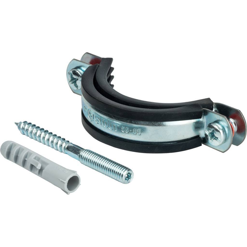 Купить SAC-0020-100002 STOUT SAC-0020-Комплекты Хомут для труб, комплект: хомут+шпилька шуруп +дюбель пластиковый 2"(59-65) STOUT по лучшей цене с доставкой - интернет-магазин Прогрессивные решения