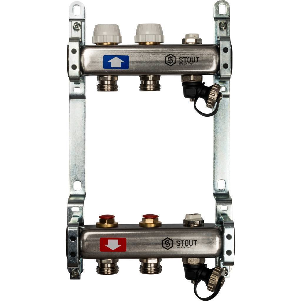 Купить SMS-0932-000002 STOUT  Коллектор из нержавеющей стали без расходомеров, с клапаном вып. воздуха и сливом 2 вых. STOUT по лучшей цене с доставкой - интернет-магазин Прогрессивные решения