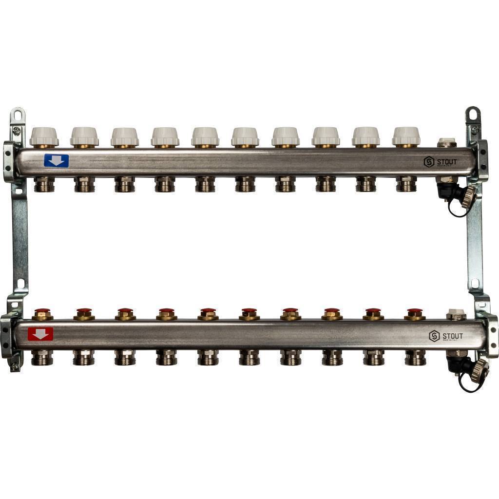 Купить SMS-0932-000010 STOUT  Коллектор из нержавеющей стали без расходомеров, с клапаном вып. воздуха и сливом 10 вых. STOUT по лучшей цене с доставкой - интернет-магазин Прогрессивные решения