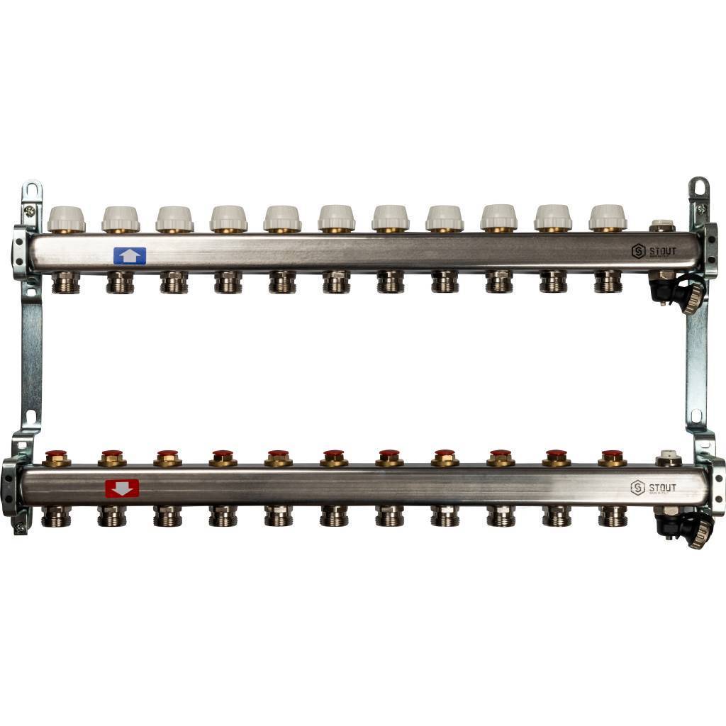 Купить SMS-0932-000011 STOUT  Коллектор из нержавеющей стали без расходомеров, с клапаном вып. воздуха и сливом 11 вых. STOUT по лучшей цене с доставкой - интернет-магазин Прогрессивные решения