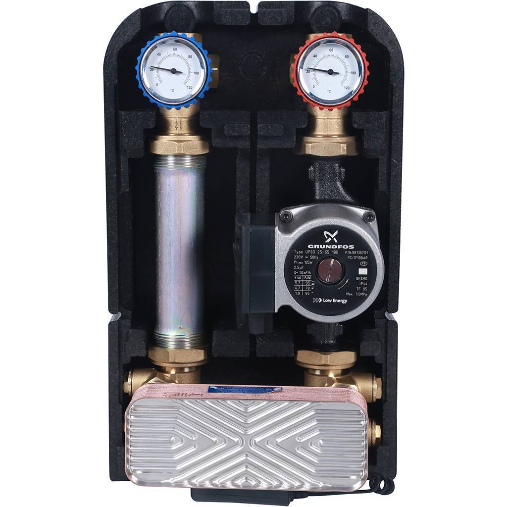 Купить SDG-0038-182502 STOUT SDG-0038 Насосная группа с теплообменником 18 пластин,с насосом Grundfos UPSO 25-65 в теплоизоляции STOUT по лучшей цене с доставкой - интернет-магазин Прогрессивные решения