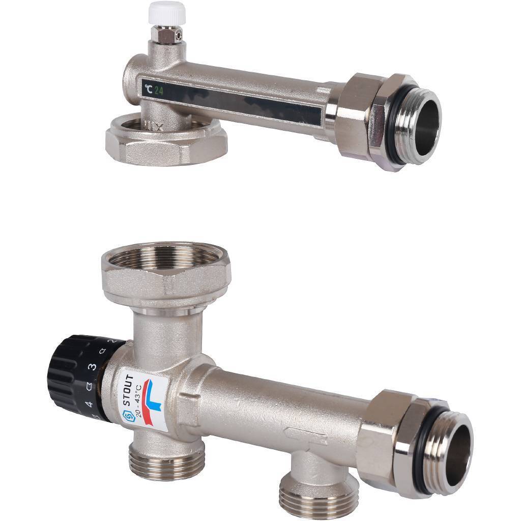 Купить SDG-0120-005000 STOUT  Насосно-смесительный узел с термостатическим клапаном 20-43°C и жидкокристаллическим термометром, без насоса STOUT по лучшей цене с доставкой - интернет-магазин Прогрессивные решения