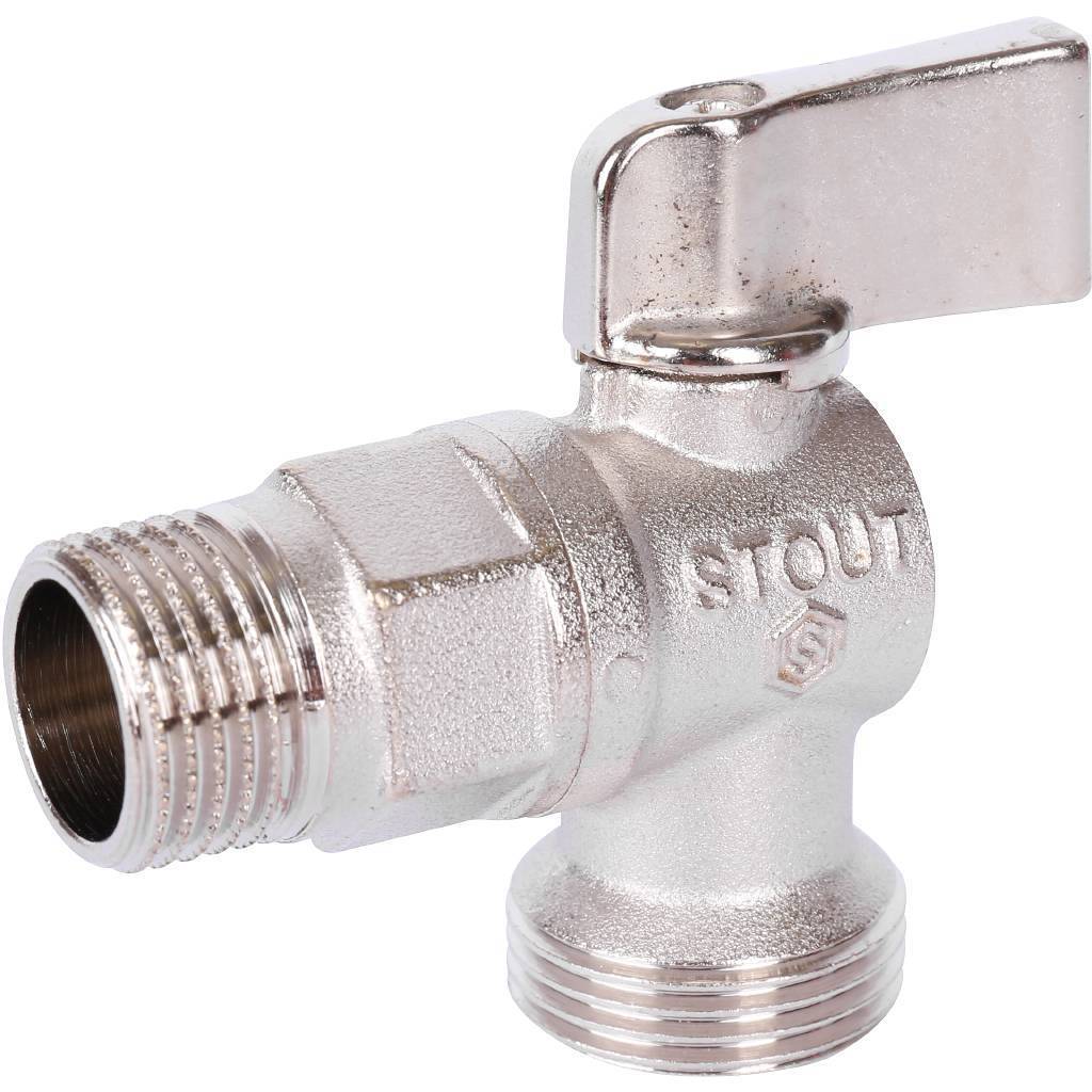 Купить SVB-0059-001234 STOUT  Кран шаровой угловой для бытовой техники 1/2" х 3/4" STOUT по лучшей цене с доставкой - интернет-магазин Прогрессивные решения