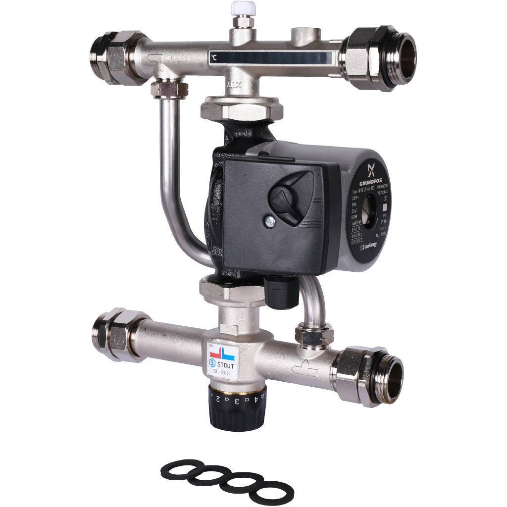 Купить SDG-0120-007001 STOUT  Насосно-смесительный узел с термостатическим клапаном 30-60°C, с насосом UPSO 25-65, 130 mm STOUT по лучшей цене с доставкой - интернет-магазин Прогрессивные решения