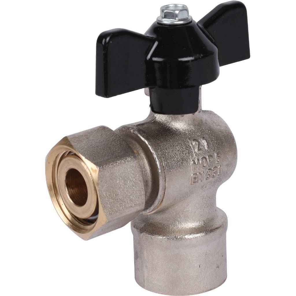 Купить SVB-1010-000015 STOUT  Кран шаровой с накидной гайкой угловой, ВР/накидная гайка, ручка бабочка 1/2x1/2 STOUT по лучшей цене с доставкой - интернет-магазин Прогрессивные решения