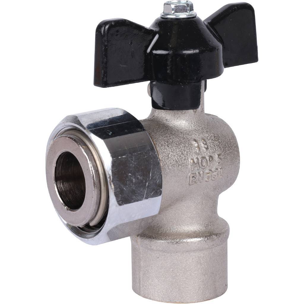 Купить SVB-1010-001520 STOUT  Кран шаровой с накидной гайкой угловой, ВР/накидная гайка, ручка бабочка 1/2x3/4 STOUT по лучшей цене с доставкой - интернет-магазин Прогрессивные решения