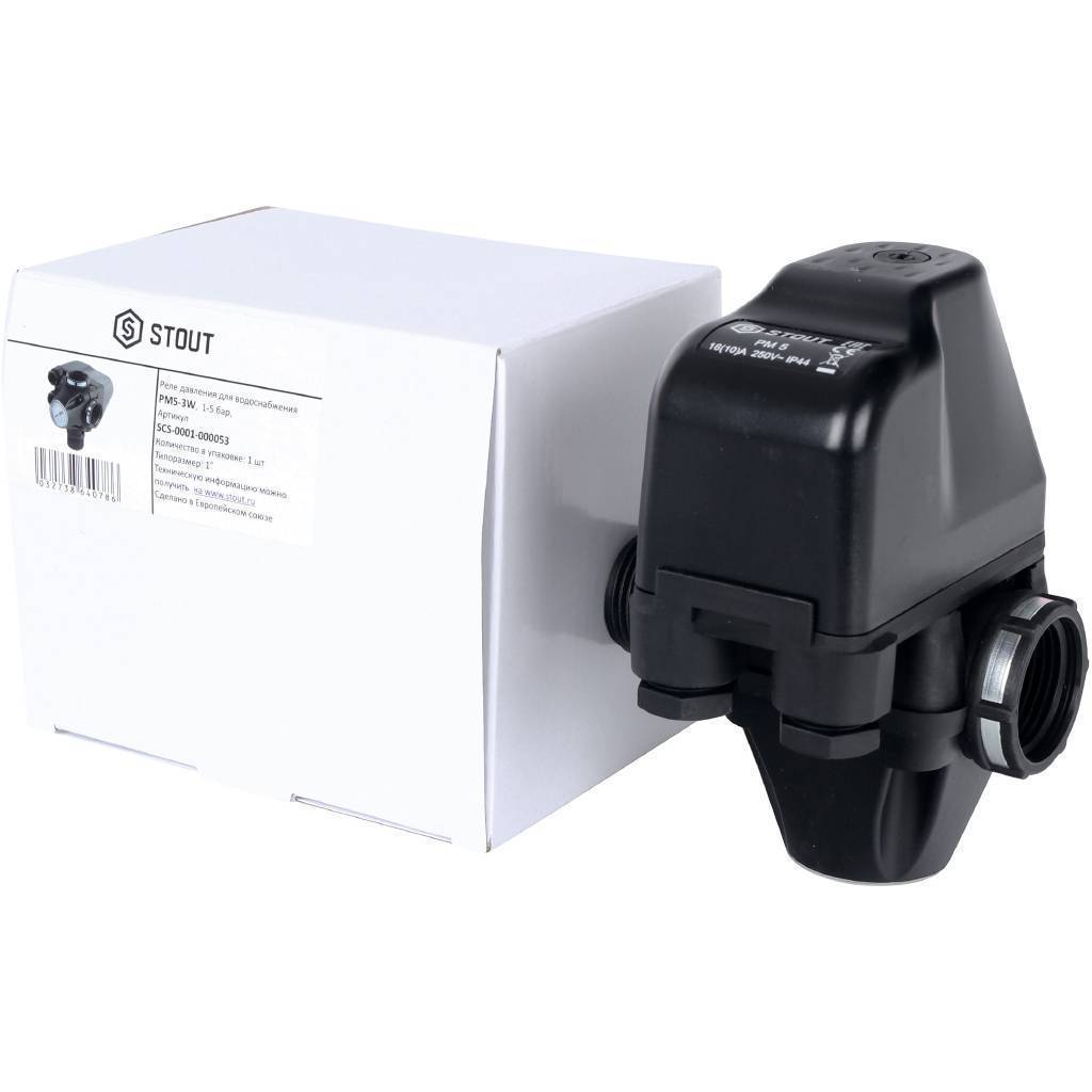 Купить SCS-0001-000053 STOUT SCS-0001 Реле давления для водоснабжения со встроенным манометром PM5-3W, 1-5 бар STOUT по лучшей цене с доставкой - интернет-магазин Прогрессивные решения