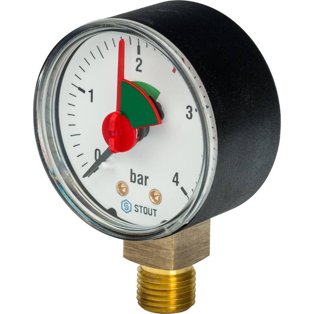 Купить SIM-0008-500408 STOUT SIM-0008 Манометр радиальный с указателем предела. Корпус Dn 50 мм 1/4", 0...4 бар, кл.2.5 STOUT по лучшей цене с доставкой - интернет-магазин Прогрессивные решения