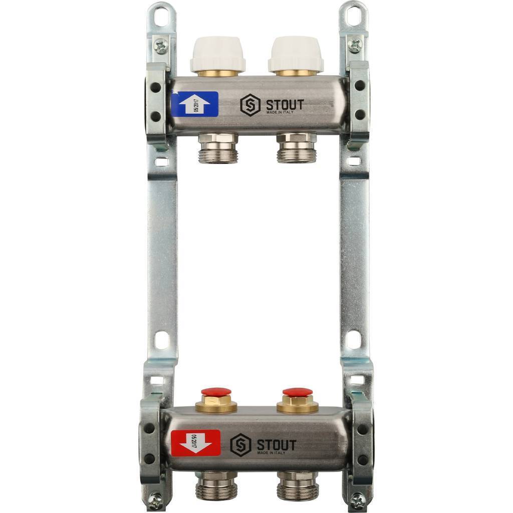 Купить SMS 0922 000002 STOUT  Коллектор из нержавеющей стали без расходомеров 2 вых. STOUT по лучшей цене с доставкой - интернет-магазин Прогрессивные решения