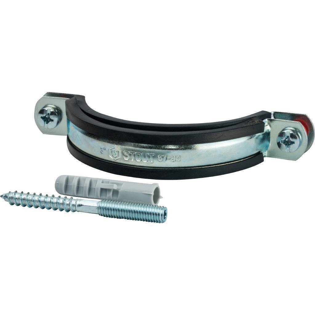 Купить SAC-0020-100003 STOUT SAC-0020-Комплекты Хомут для труб, комплект: хомут+шпилька шуруп +дюбель пластиковый 3"(87-94) STOUT по лучшей цене с доставкой - интернет-магазин Прогрессивные решения