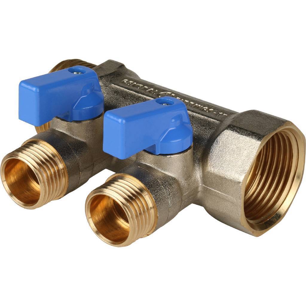 Купить SMB 6201 011202 STOUT  Коллектор с шаровыми кранами 1", 2 отвода 1/2" (синие ручки) STOUT по лучшей цене с доставкой - интернет-магазин Прогрессивные решения