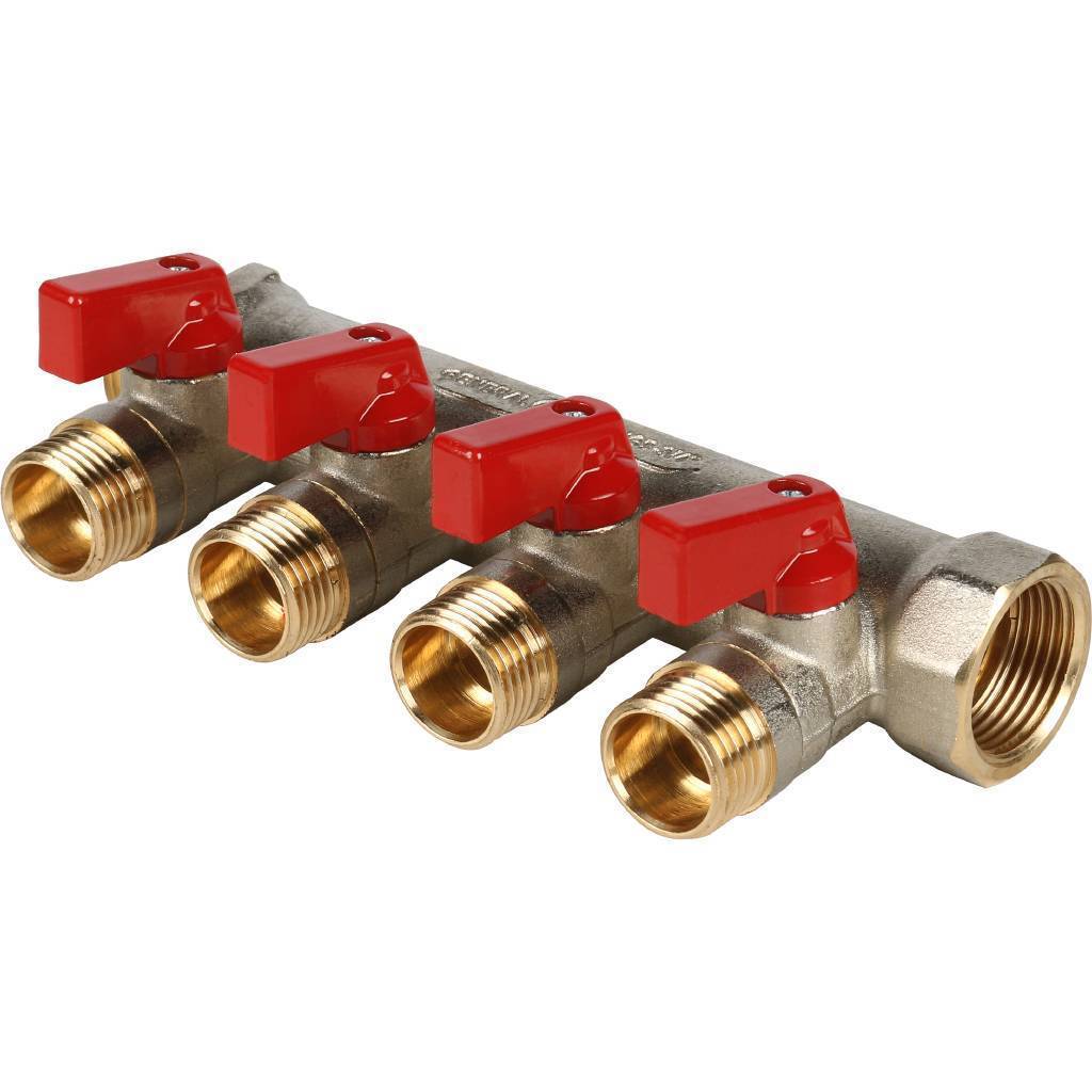 Купить SMB 6200 341204 STOUT  Коллектор с шаровыми кранами 3/4", 4 отвода 1/2" (красные ручки) STOUT по лучшей цене с доставкой - интернет-магазин Прогрессивные решения