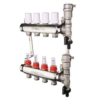 Купить Коллекторный блок из нержавеющей стали с регулировочными клапанами и расходомерами VALTEC по лучшей цене с доставкой - интернет-магазин Прогрессивные решения